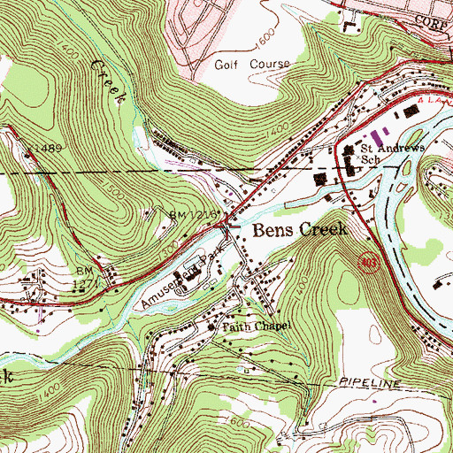 Topographic Map of Bens Creek, PA