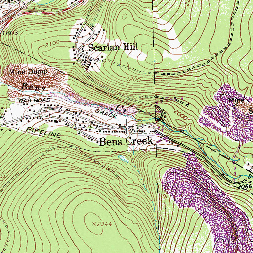Topographic Map of Bens Creek, PA