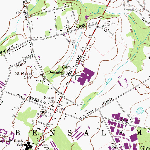 Topographic Map of Bensalem Church, PA