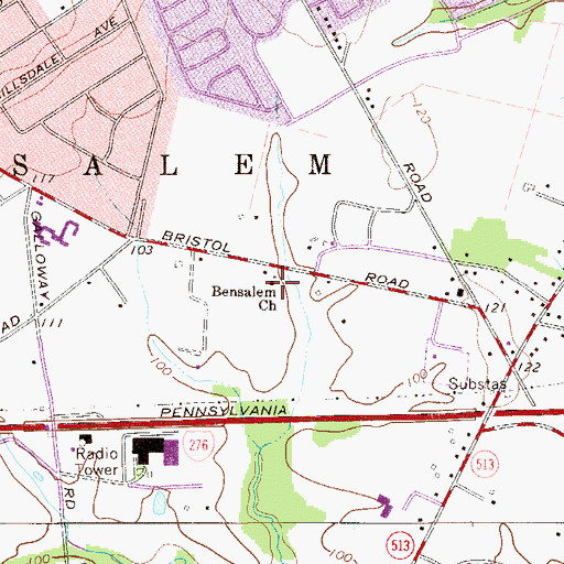 Topographic Map of Bensalem Church, PA