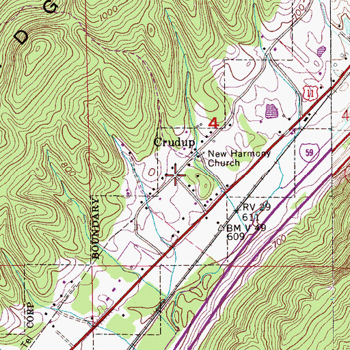 Topographic Map of Crudup, AL