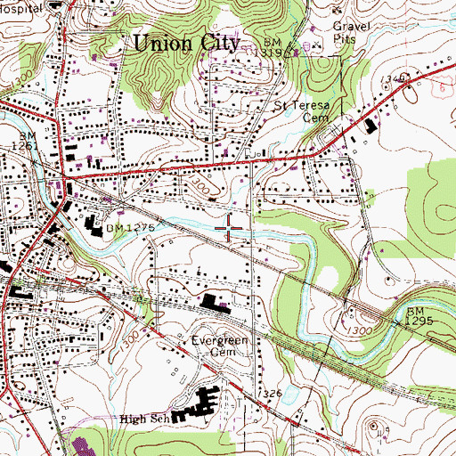 Topographic Map of Bentley Run, PA