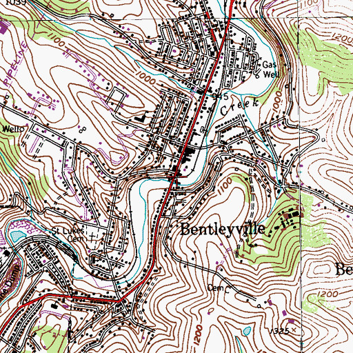 Topographic Map of Bentleyville, PA
