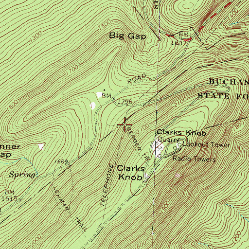 Topographic Map of Berger Trail, PA