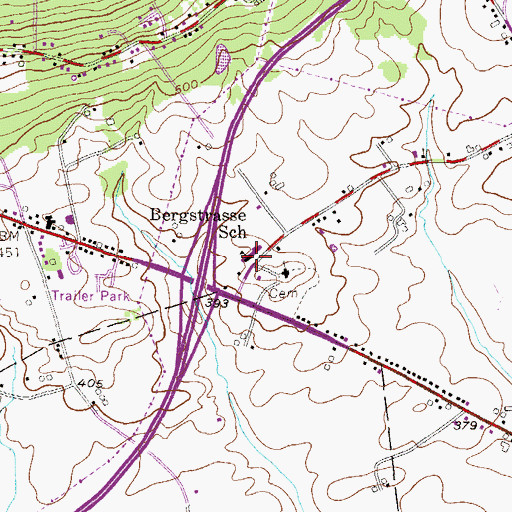 Topographic Map of Bergstrasse School, PA