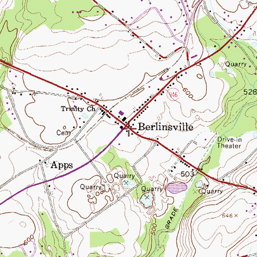 Topographic Map of Berlinsville, PA