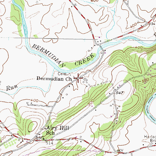 Topographic Map of Bermudian Church, PA