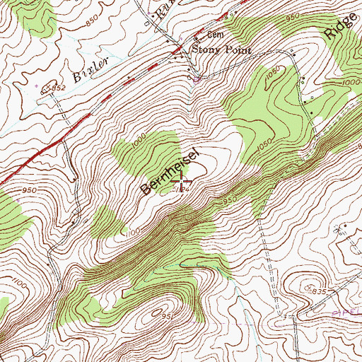 Topographic Map of Bernheisel Ridge, PA