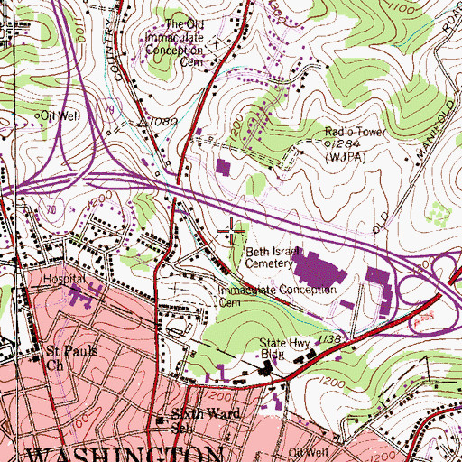 Topographic Map of Beth Israel Cemetery, PA