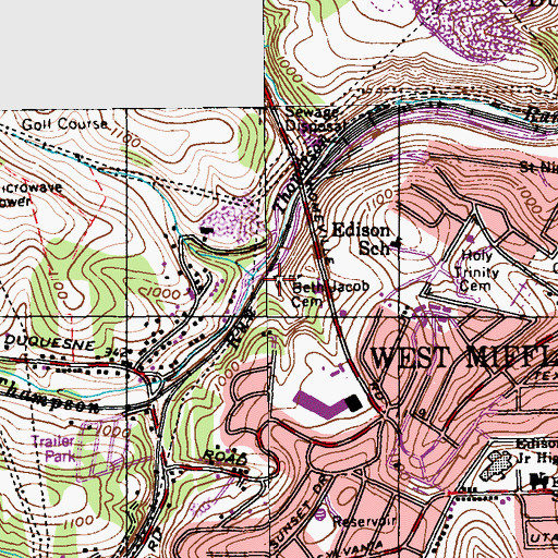 Topographic Map of Beth Jacob Cemetery, PA