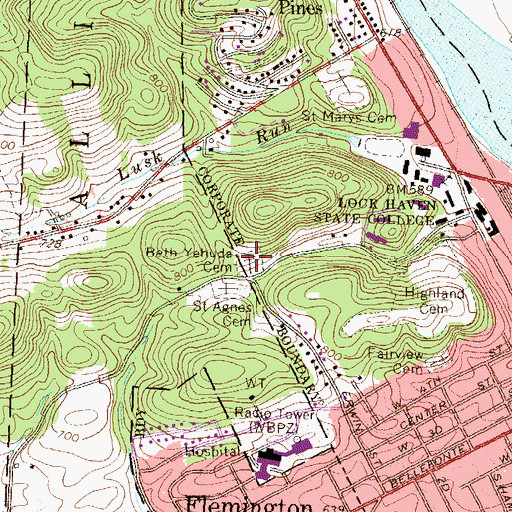 Topographic Map of Beth Yehuda Cemetery, PA