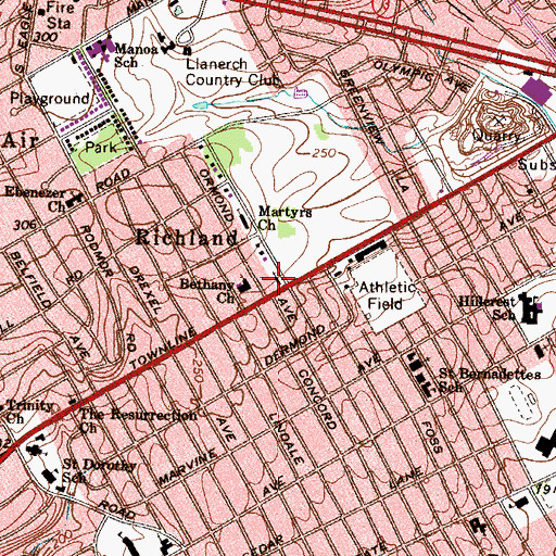 Topographic Map of Bethany Church, PA