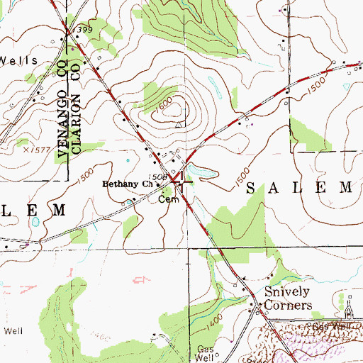 Topographic Map of Bethany Church, PA