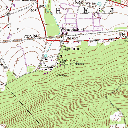Topographic Map of Bethany Orphan Home, PA