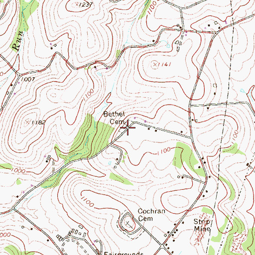 Topographic Map of Bethel Cemetery, PA