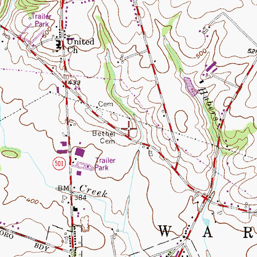 Topographic Map of Bethel Cemetery, PA