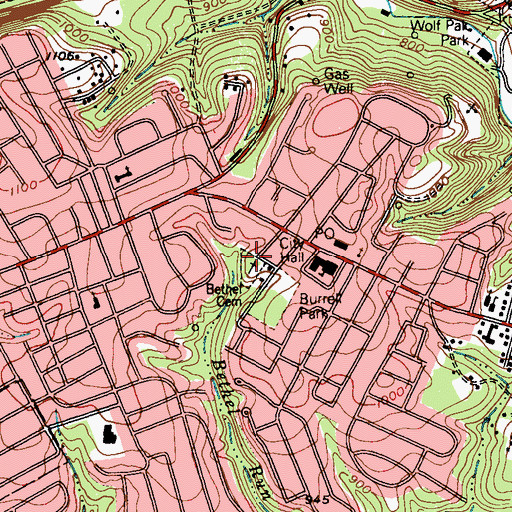 Topographic Map of Bethel Cemetery, PA