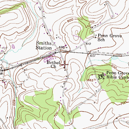 Topographic Map of Bethel Church, PA
