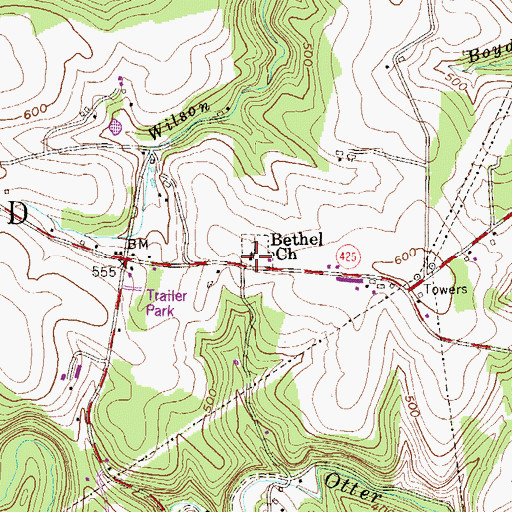 Topographic Map of Bethel Church, PA