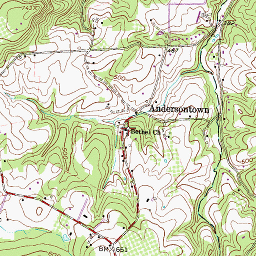 Topographic Map of Bethel Church, PA