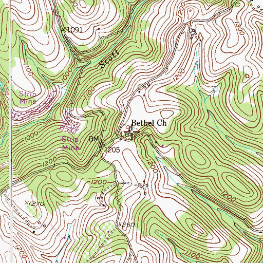 Topographic Map of Bethel Church, PA