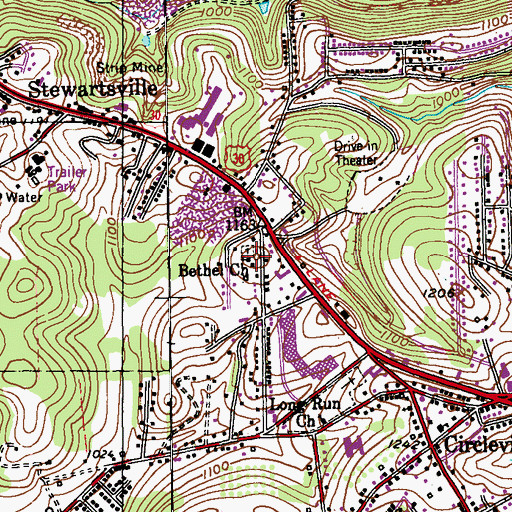 Topographic Map of Bethel Church, PA