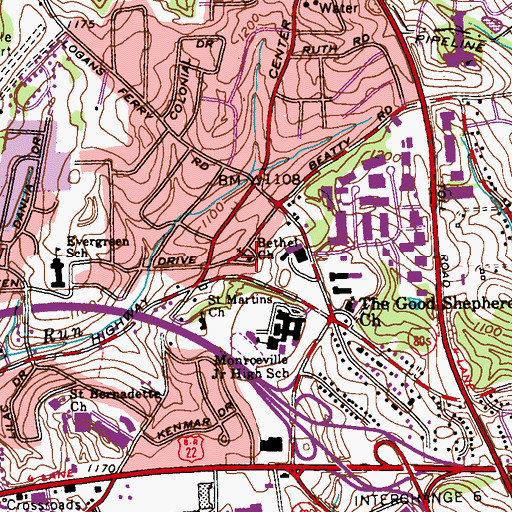 Topographic Map of Bethel Church, PA