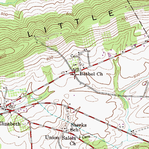 Topographic Map of Bethel Church, PA