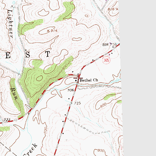 Topographic Map of Bethel Church, PA