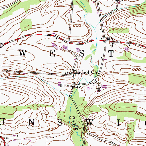 Topographic Map of Bethel Church, PA