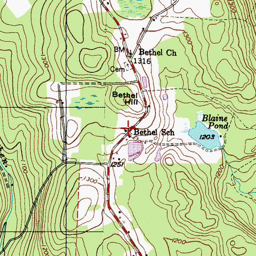 Topographic Map of Bethel School, PA