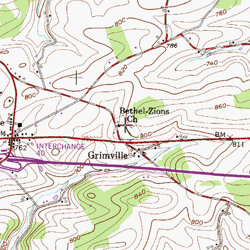 Topographic Map of Bethel-Zions Church, PA
