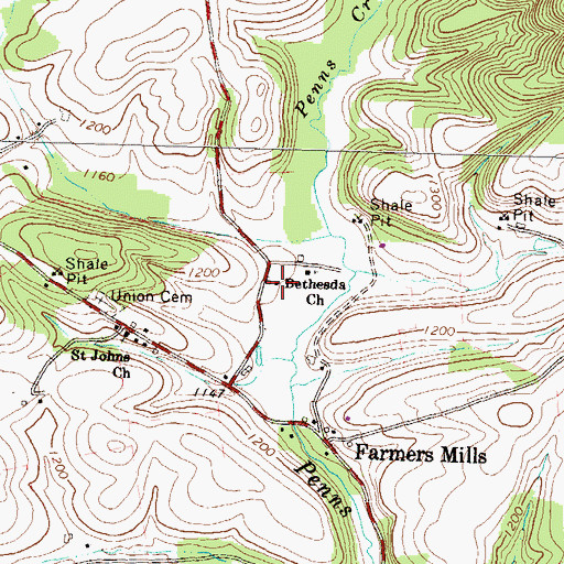 Topographic Map of Bethesda Church, PA