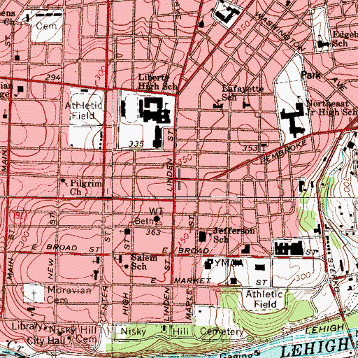Topographic Map of Bethlehem, PA