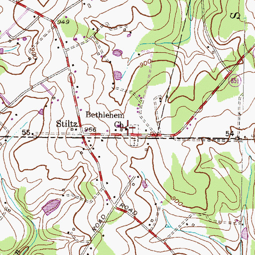 Topographic Map of Bethlehem Church, PA