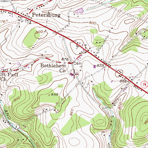 Topographic Map of Bethlehem Church, PA