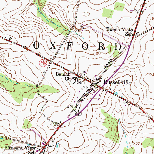 Topographic Map of Beulah Church, PA