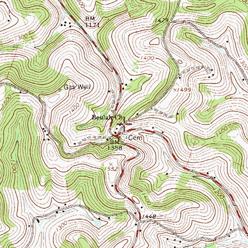 Topographic Map of Beulah Church, PA