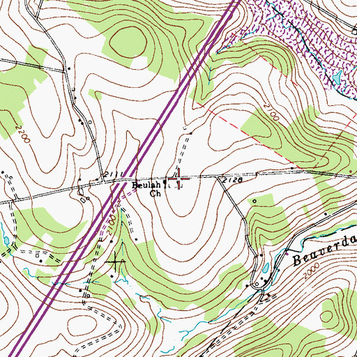 Topographic Map of Beulah Church, PA