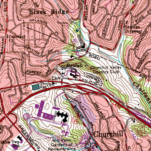 Topographic Map of Beulah Church, PA