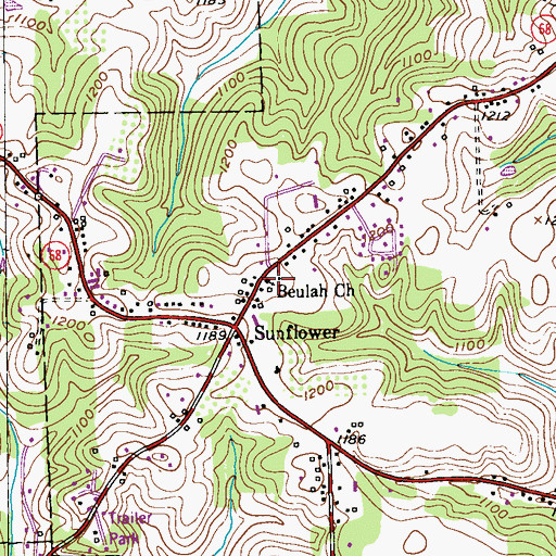 Topographic Map of Beulah Church, PA