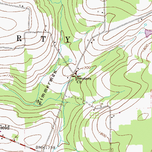 Topographic Map of Beuters Church, PA
