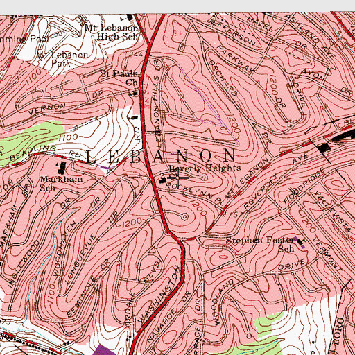 Topographic Map of Beverly Heights Church, PA