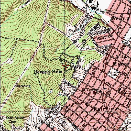 Topographic Map of Beverly Hills, PA