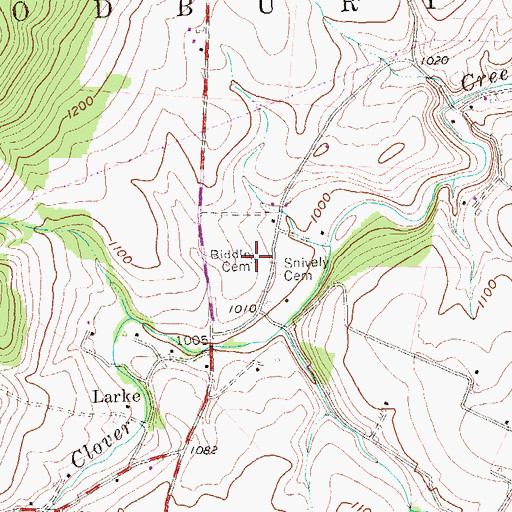 Topographic Map of Biddle Cemetery, PA