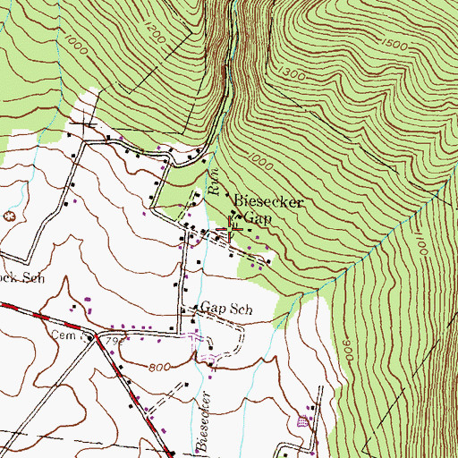 Topographic Map of Biesecker Gap, PA
