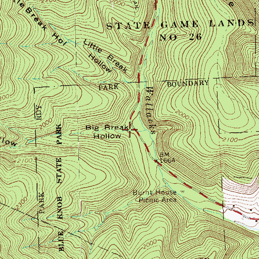 Topographic Map of Big Break Hollow, PA