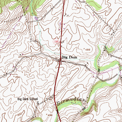 Topographic Map of Big Dam, PA