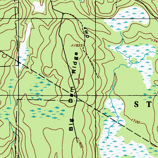 Topographic Map of Big Dam Ridge, PA