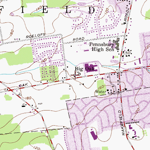 Topographic Map of Big Oak Church, PA